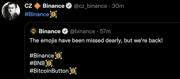 Binance меняет дизайн собственных смайликов в Twitter