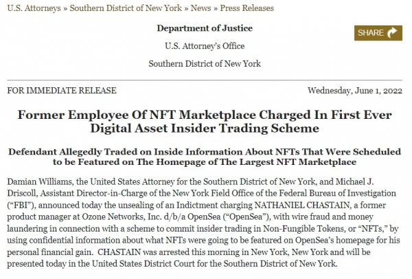 В США арестовали сотрудника OpenSea, который занимался инсайдерской торговлей